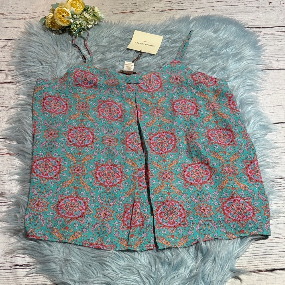 NWT Cynthia Rowley Teal and Orange Paisley Printed Camisole Tank sz L